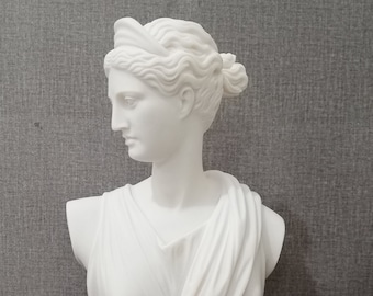 Artemis Bust: 12.2" Alabaster Greek Goddess Statue