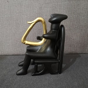Cycladic Idol &#39;&#39;Keros Ηarpist&#39;&#39; 20cm - 7.87in Modern Art Alabaster Handmade Sculpture White Cast Marble Free Shipping - Free Tracking Number