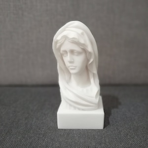 Virgin Mary Mother Of Jeasus -Madonna- Alabaster Handmade Sculpture 12.5cm-4.92in White Marble Free Shipping - Free Tracking Number