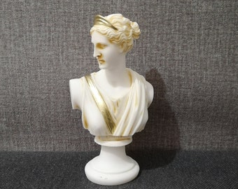 Artemis Bust Head Ancient Greek Goddess Of Hunt 15cm-5.9in Diana Roman Goddess Alabaster Handmade Statue Free Shipping-Free Tracking Number