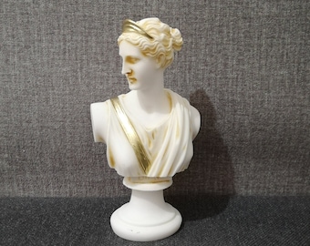 Artemis Bust: Handmade Alabaster Greek Goddess Statue (15cm-5.9in)