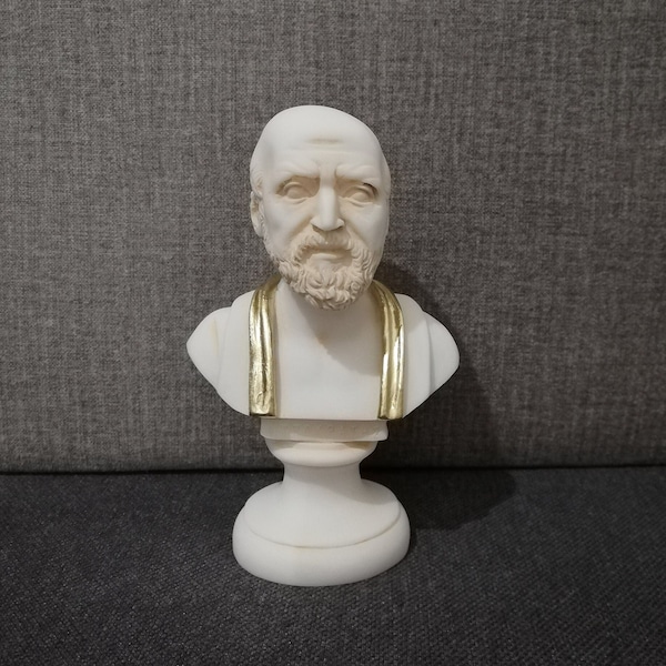 Hippocrates Head Bust 15cm-5.90in The Father of Medicine Ancient Greece Handmade Marble Cast Sculpture Free Shipping - Free Tracking Number
