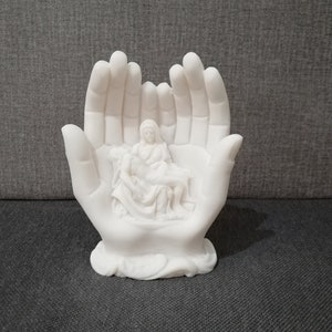 Pieta | Virgin Mary Cries For Jesus in Handful 14cm-5.5in Alabaster Handmade Sculpture White Marble Free Shipping - Free Tracking Number
