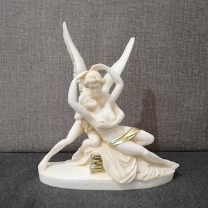 Cupid and Psyche by Antonio Canova 20.5cm - 8.07in Greek Handmade Sculpture White Cast Alabaster Free Shipping - Free Tracking Number