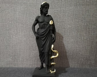 Estatua de Asclepio: Dios de la Medicina en alabastro, pintado a mano (22,8 cm)