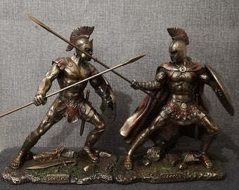 Greek Warrior Achilles 22.5cm & Hector 24cm Trojan Prince on Fight Bronze Statues Vintage Surfacing Free Shipping - Free Tracking Number