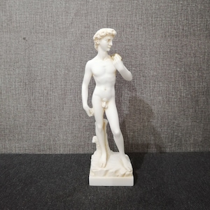 David by Michelangelo 24cm - 9.45in Greek Handmade-Handpainted Sculpture White Cast Alabaster Free Shipping - Free Tracking Number