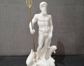 Handmade Alabaster Poseidon Sculpture: Greek God of The Sea (9.64in)