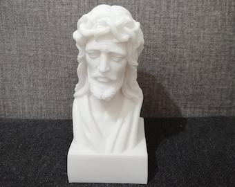 Handmade Alabaster Jesus Christ Bust Statue - Religious Sculpture