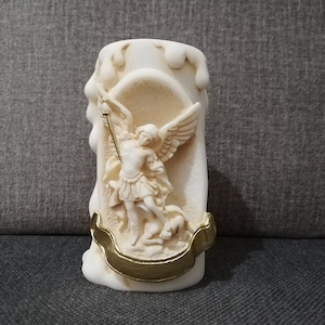 Archangel Michael 10.5cm - 4.13in Candle Holder Religious Statue White Marble & Cast Alabaster Handmade Free Shipping - Free Tracking Number