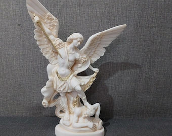 Archangel Michael 27.7cm - 10.90in Religious Statue White Marble & Cast Alabaster Handmade-Handpainted Free Shipping - Free Tracking Number