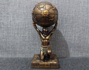 Atlas Titan Hold up the Celestial Heavens 9.3cm-3.66in Museum Copy Greek Mythology Unique Details Bronze Free Shipping-Free Tracking Number