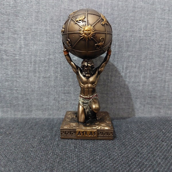 Atlas Titan Hold up the Celestial Heavens 9.3cm-3.66in Museum Copy Greek Mythology Unique Details Bronze Free Shipping-Free Tracking Number