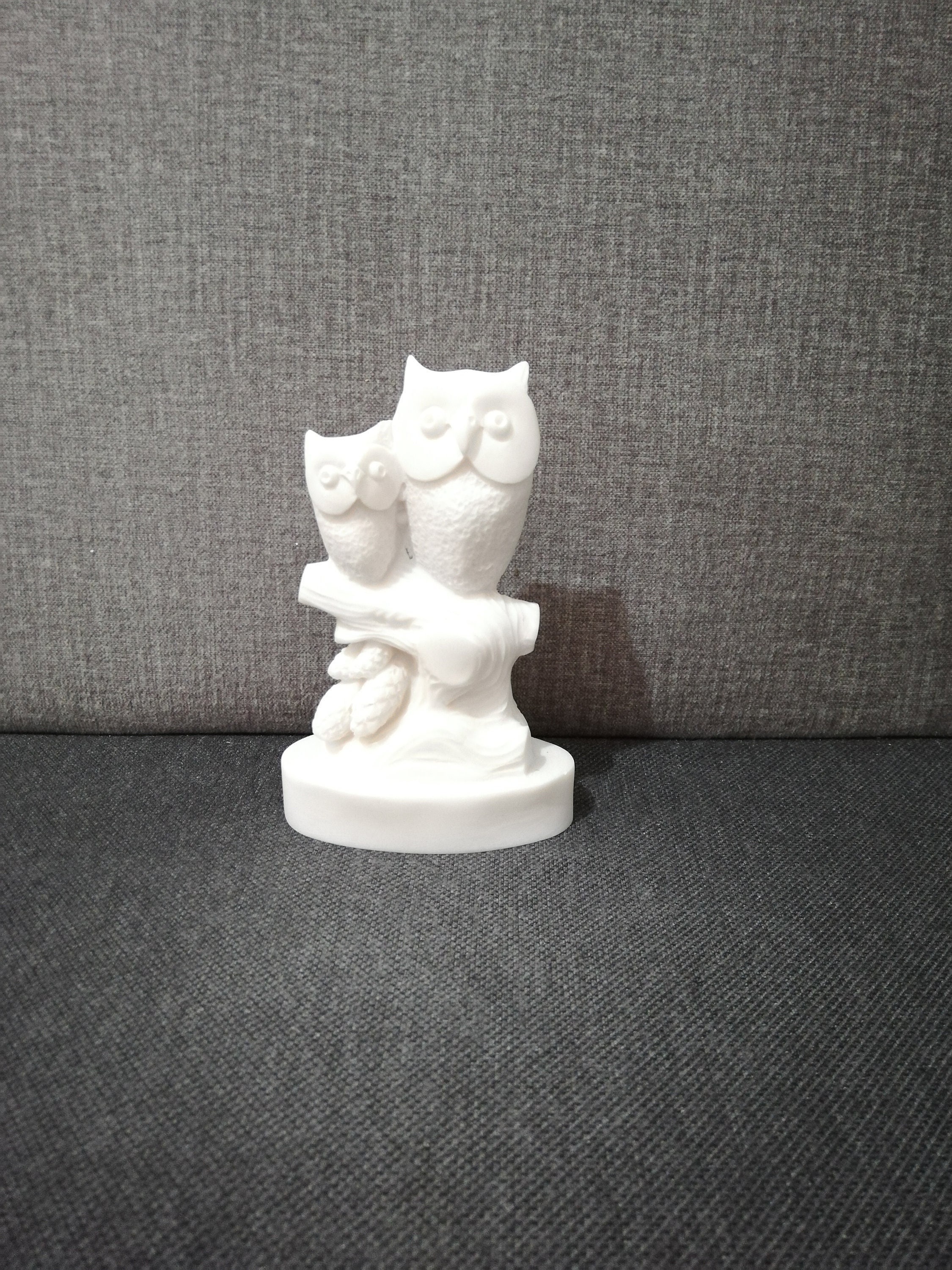 Alabaster Owl & Baby Sculpture: Athena Goddess Symbol, Handmade Figurine