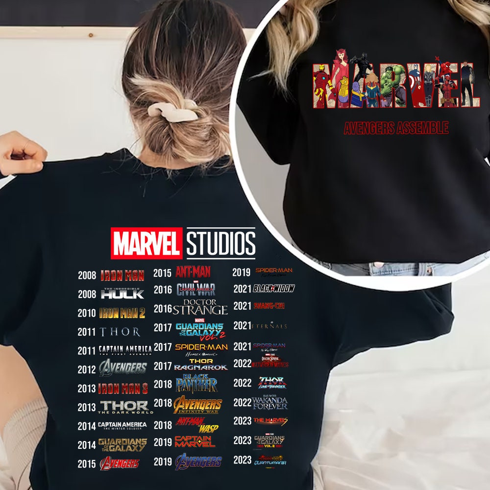 Discover Marvel Studios, Avengers Assemble, Avengers Phase 4, Doctor Strange, Iron Man, Hulk, Thor, Loki Zweiseitiges Pullover