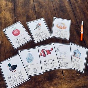 Alphabet Handwriting Cards, Watercolor, Flashcards, Montessori, Homeschool Resources, Preschool, Elementary, Educational Materials