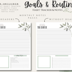 May include: Printable planner pages featuring a watercolour leaf design. The pages are titled "You'll Be Glad You Started" and include sections for goals, monthly notes, and a to-do list.