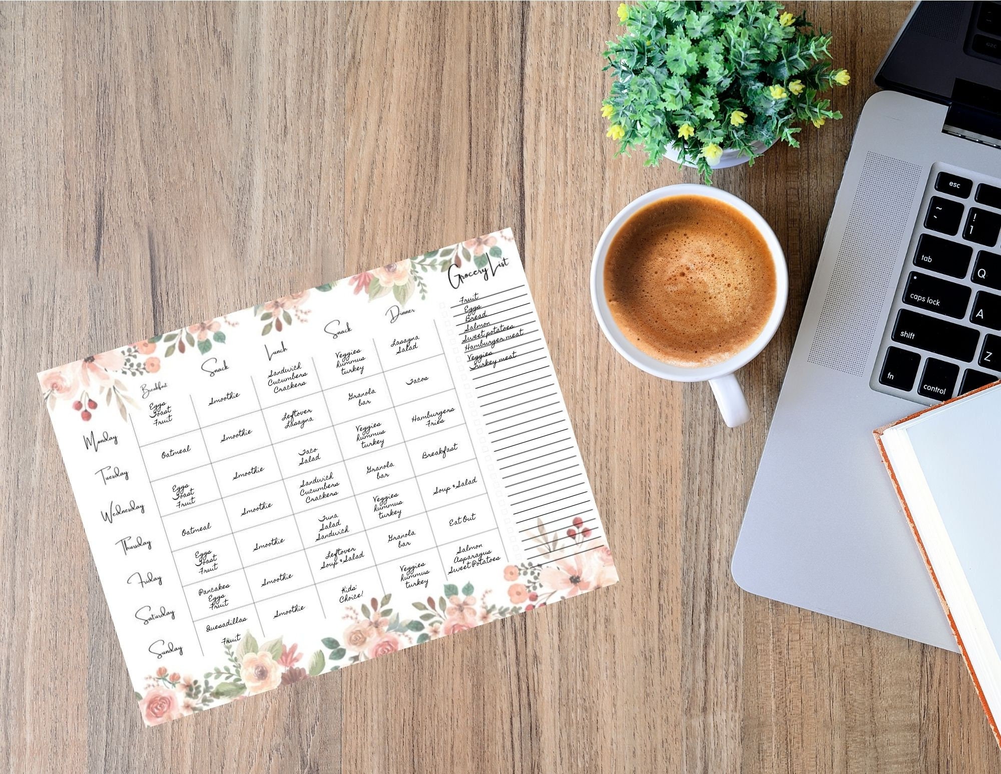 Weekly Meal Plan With Fall Florals - Etsy