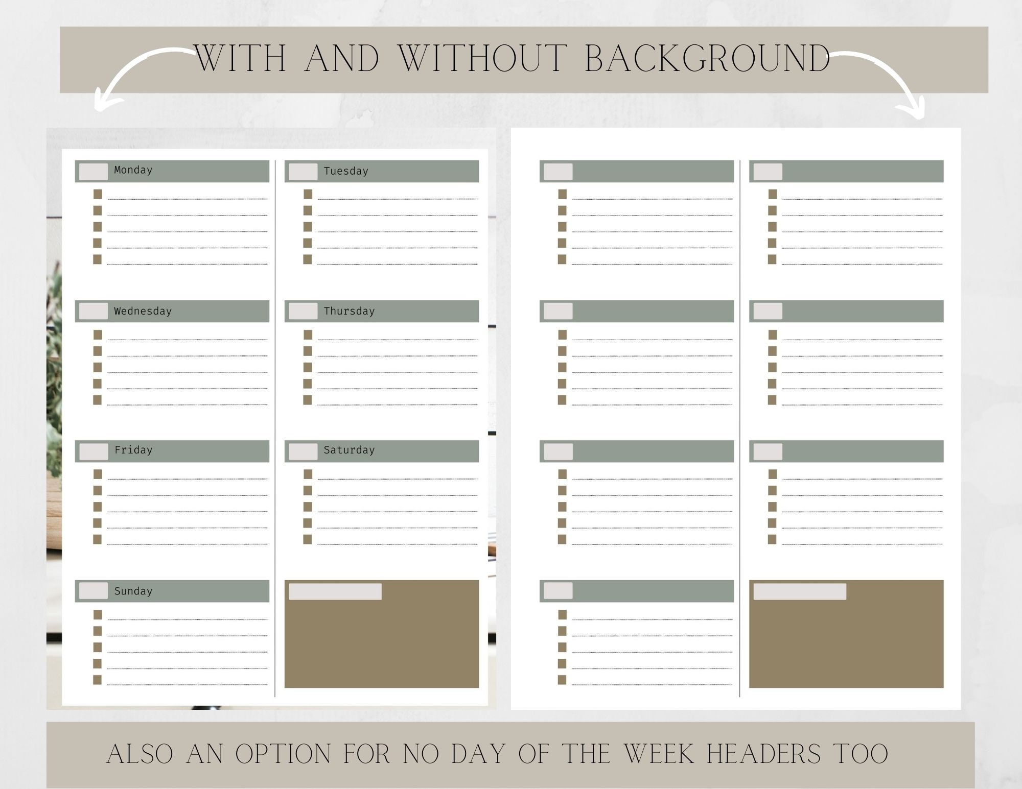 Weekly Days Tree Weekly Dashboard Days of the Week Printable Planner Inserts ...