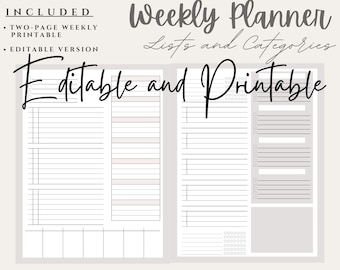 Daily Weekly Editable or Printable Catchall Planner / Planner Guide / List Making / Routines / Habit Tracking / Time Blocking