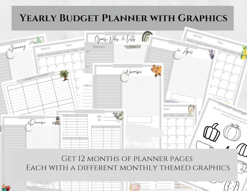 12 months of monthly themed planner pages