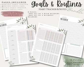 Goals and Routines Habit Tracker // Weekly and Monthly // Daily Task List // Block Your Day // Morning Afternoon and Evening Routines