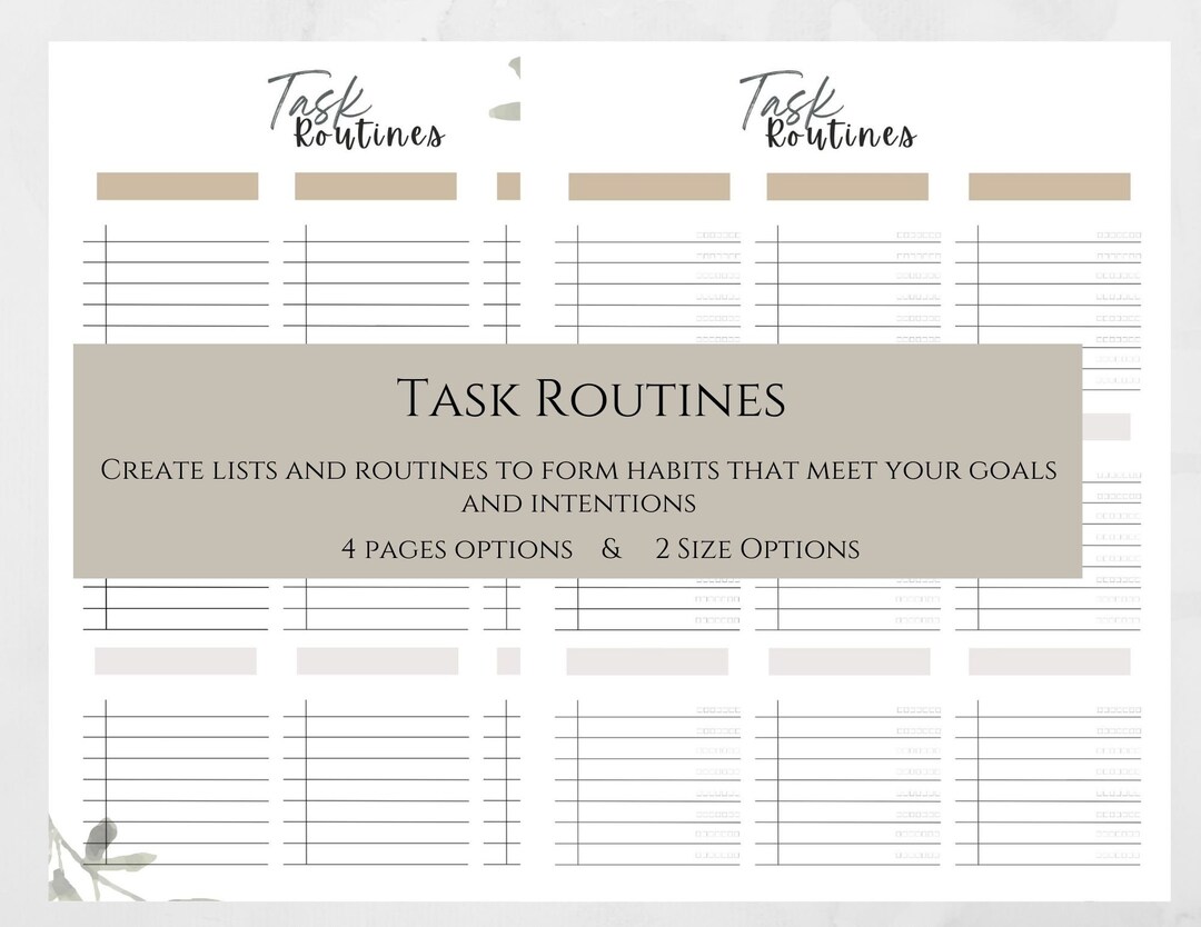 Task Routines Printables Planner Inserts // Habit Tracking // Goals and