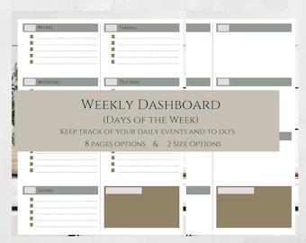 Weekly Dashboard Days of the Week Printable Planner Inserts // Functional Planner // To Do Lists // Intentional Living // Productivity