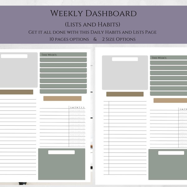 Weekly Dashboard Lists and Habits Printable Planner Inserts // Functional Planner // To Do Lists // Intentional Living // Productivity