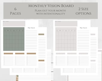 Monthly Vision Board and Notes Printable Planner Inserts // Functional Planner // To Do Lists // Intentional Living // Productivity