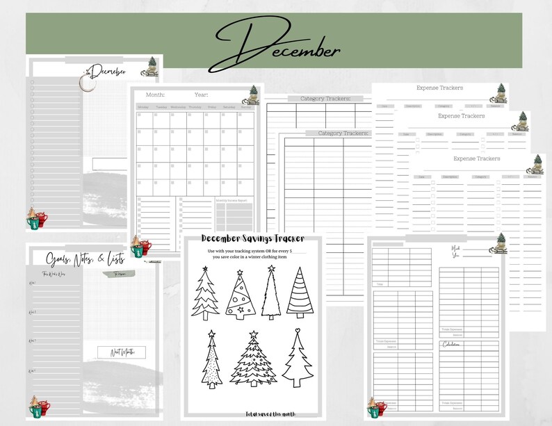 All the pages you will get for each month. This is December's theme!