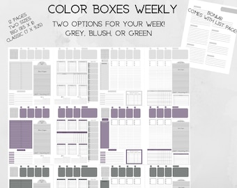 Weekly Planner Color Boxes / Functional / Productivity / Intentional Living / Habits / Goals / Routines / Gray Blush and Green / Two Options