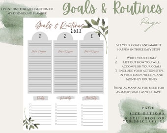 Goals and Routines / Happy Planner Inserts / Planner Printable