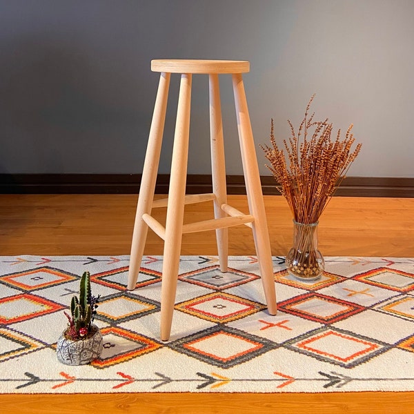 Tabouret de bar en bois sans dossier - Tabouret rond à hauteur de comptoir, tabourets de bar petit-déjeuner, tabourets personnalisés