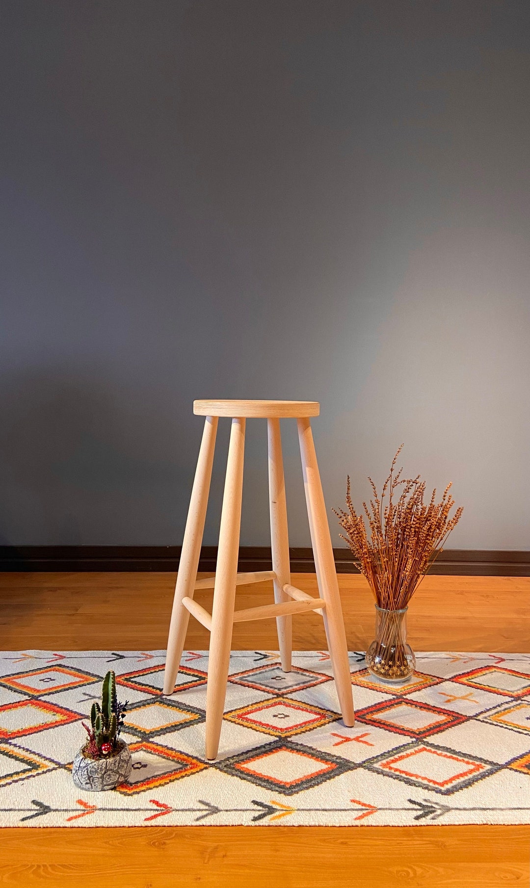 Backless Wooden Bar Stool Round Counter Height Stool, Breakfast Bar