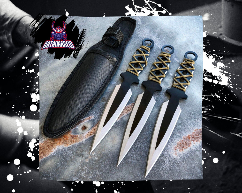 3PC 7.5 Ninja Fixed Blade Tactical Skull Naruto Kunai Throwing Knife