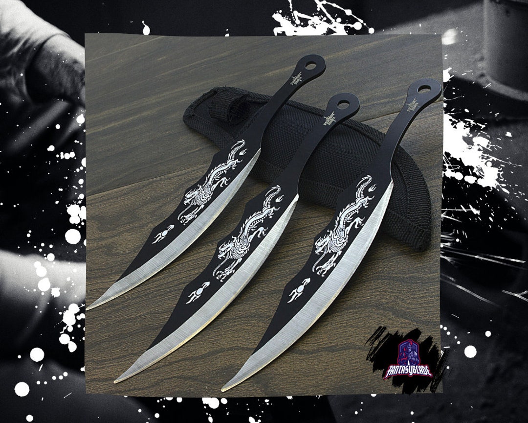 3PC TACTICAL NINJA COMBO SET Ninja Sword With 2 Throwing Knives + Fixed  Blade Karambit + Double Blade Folding Pocket Knife