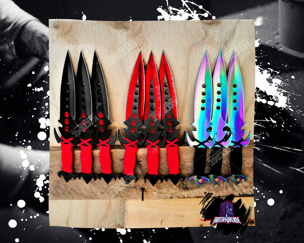 12PC Ninja Hunting KNIVES Multicolor Combat Kunai Knife Set Case