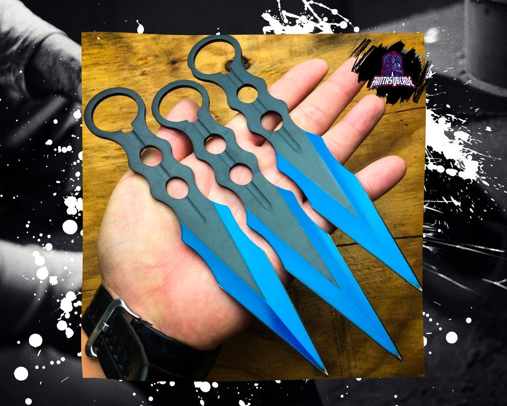 3PC 8 Blue Tactical Ninja Ninjutsu Kunai Throwing Knife Etsy