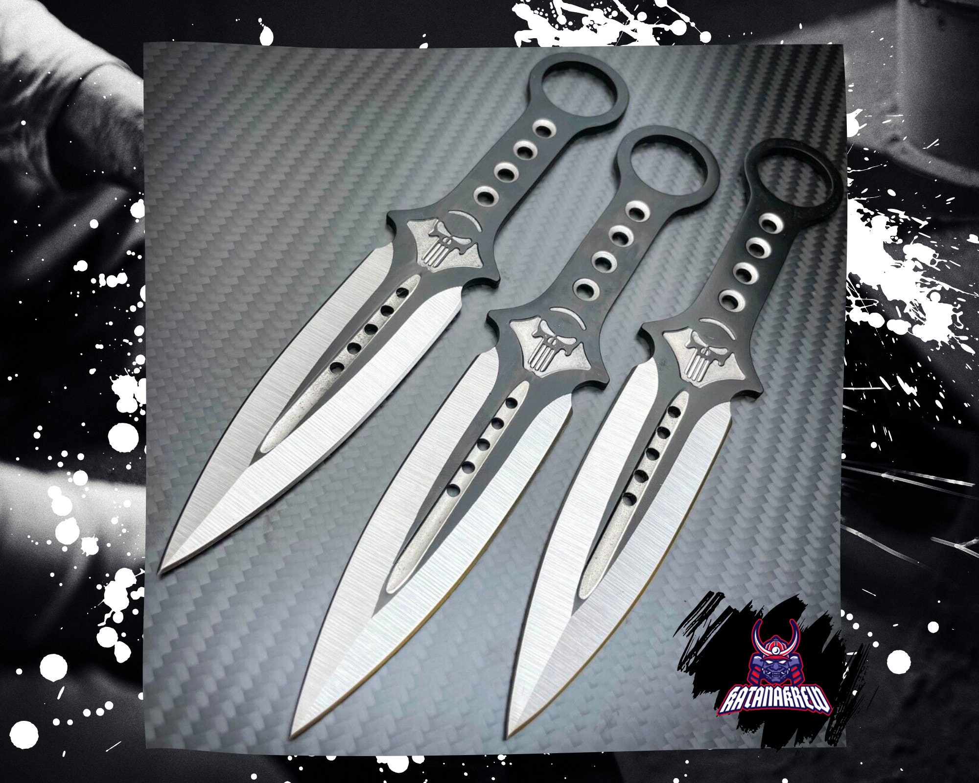 12 PCS 6.75 Black Tactical Ninja Throwing Fixed Blade Knife Kunai