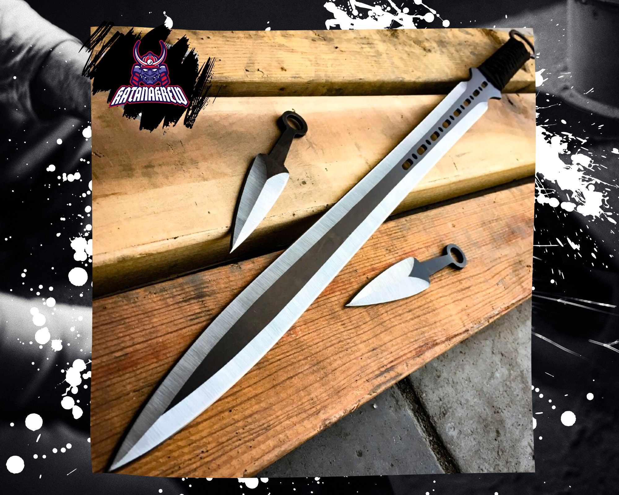 27 Ninja Sword Machete Throwing Knife Full Tang Tactical Blade Black  Katana