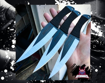 3 PC 9" Ninja Tactical Kunai FIXED BLADE Hunting Throwing Knife