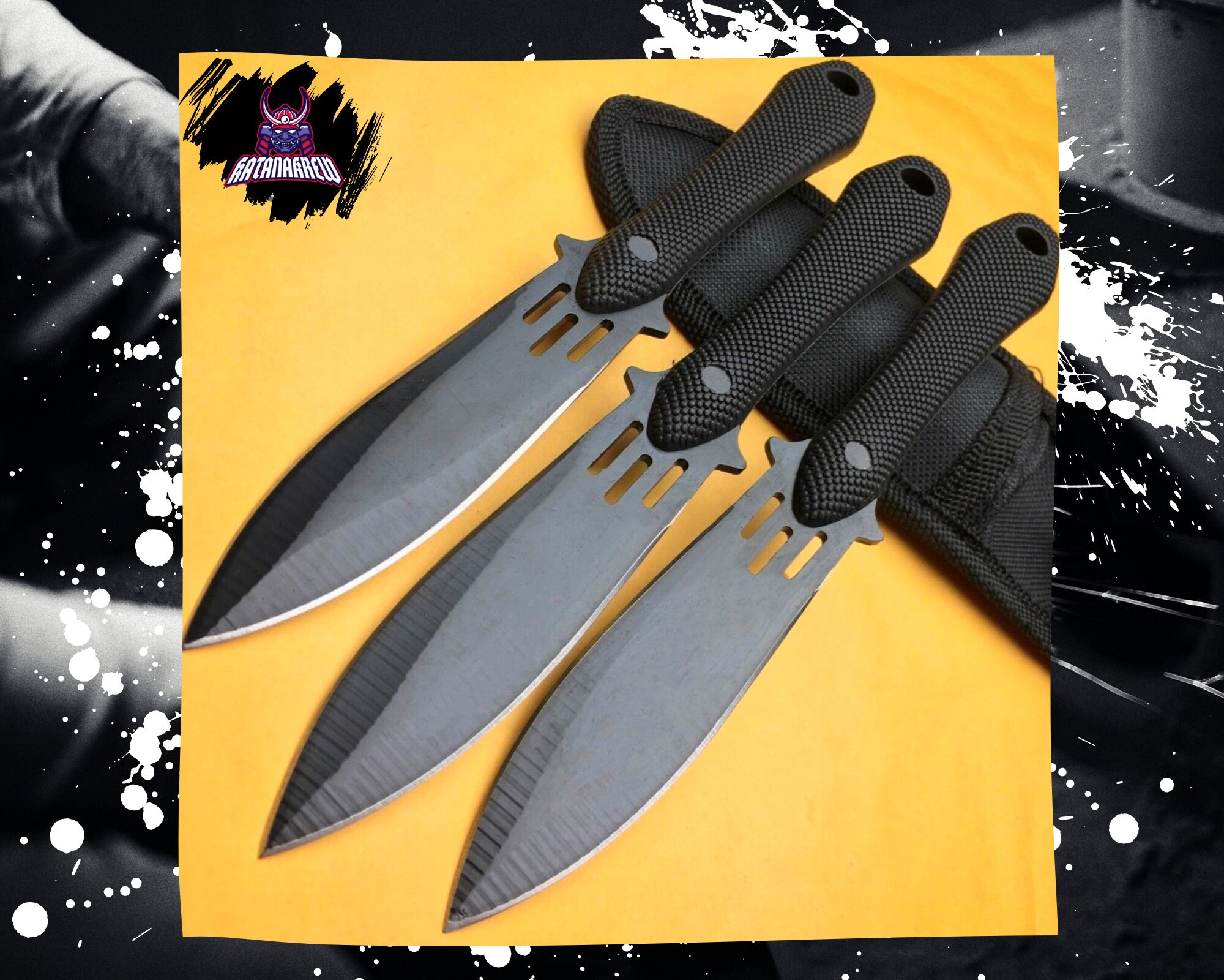 3 PC 8 Tactical Ninja Combat Ninjutsu Kunai Throwing Knife Set Hunting +  Sheath
