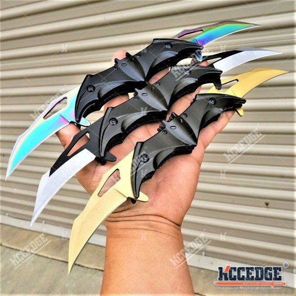 11.5" Batman Dual Blade Hunting Knife Dark Knight Bat Double Blade Pocket Flip Knife