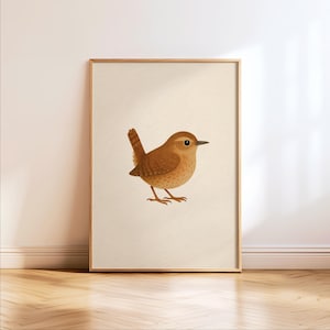 Wren Art Print – British Garden Bird Wall Art | Minimalist Wildlife Illustration | Cottagecore Nature Decor
