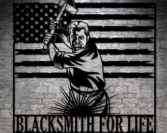 Personalized Blacksmith Metal Sign Gift. Ironworker Monogram Gift. Metal Art Wall Sign For Blacksmith. Custom American Blacksmith Metal Sign
