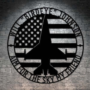Personalized American Fighter Pilot Metal Sign. Custom Jet Fighter Wall Decor Gift. Army Veteran Retirement. Air Force Military Decor Gift