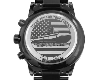 Personalisierte lasergravierte amerikanische U-Boot-Armbanduhr. Benutzerdefinierte Navy Name Schmuck Geschenk. Submariner Geschenk für Ihn. Einzigartige US Jewelry Watch