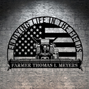 Personalized US Combine Harvester Name Metal Sign. Custom Patriotic Farm Wall Decor Gift. Farm Lover Wall Art. American Farmhouse Decoration