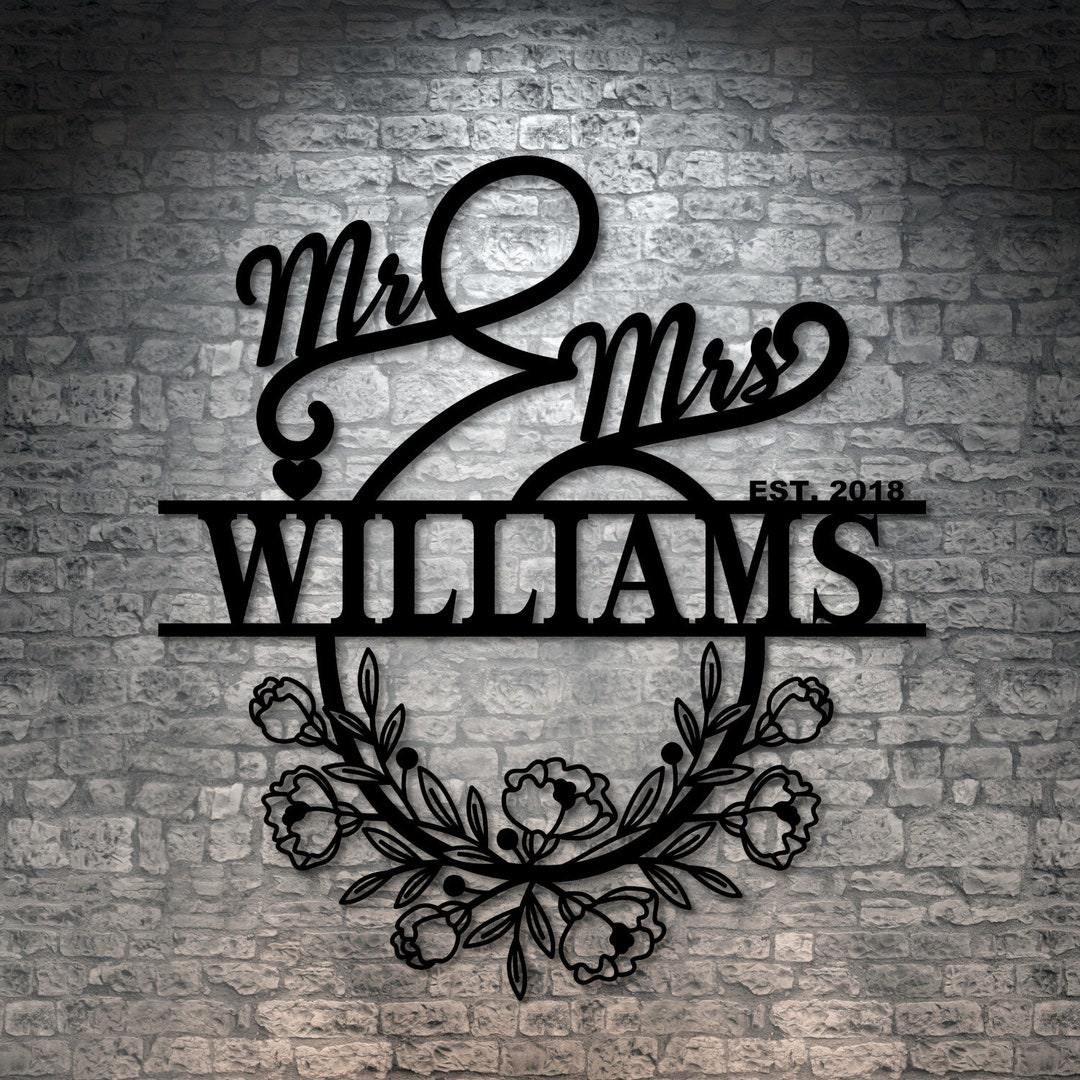 Personalized Mr and Mrs Metal Sign. Customizable Family Name Wall Decor